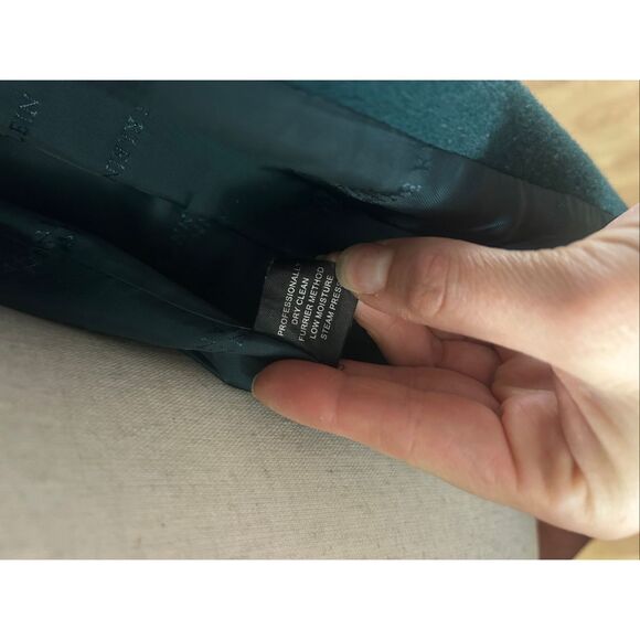 Anne Klein deep green wool coat with fox fur hood 100% wool & real fox fur sz L - Picture 4 of 9